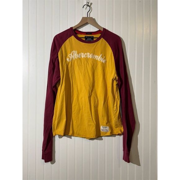 VTG Y2K Abercrombie Fitch Muscle Fit Raglan Long Sleeve Shirt XXL Gold Burgundy - Picture 1 of 11